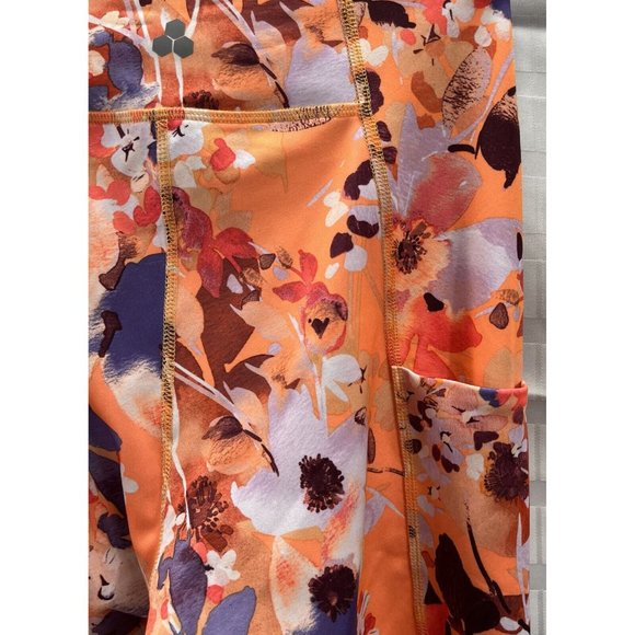 Tek Gear Womens orange Workout High Capri Pants/leggings Size S Multi Floral - Picture 7 of 11